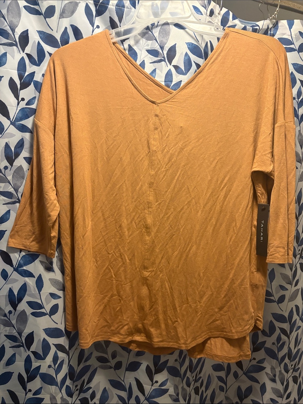 Tahari V-Neck Long Sleeve Top in Mustard
